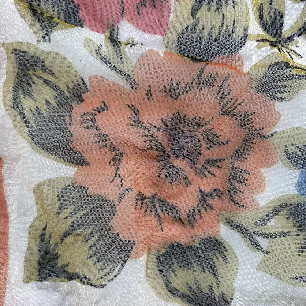 Vintage Semi Sheer Scarf Floral Rust Blue Cream 28